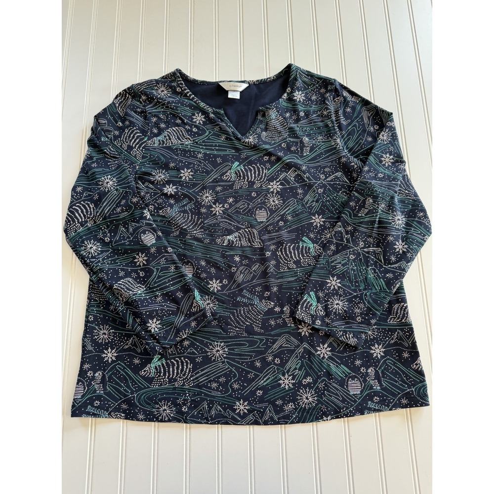 Christopher &‎ Banks Womens XL Long Sleeve Top Navy Winter Critter Pixel Print